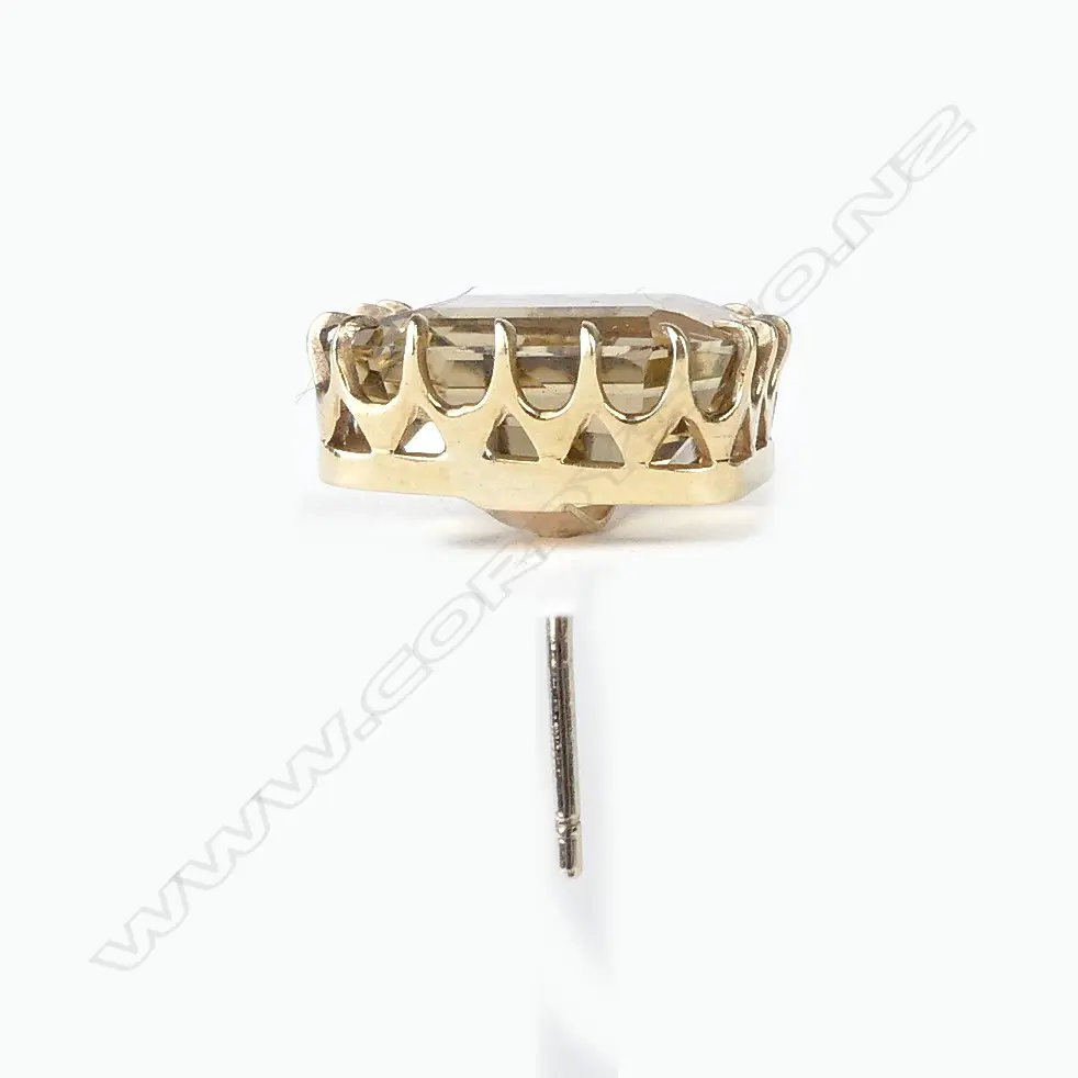 A pair of retro 9ct gold and smoky quartz earrings Image 1++