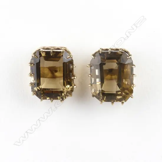 A pair of retro 9ct gold and smoky quartz earrings