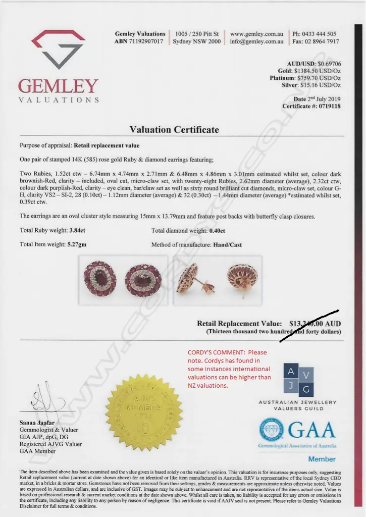 A pair of 14ct rose gold ruby and diamond earrings Image 1++