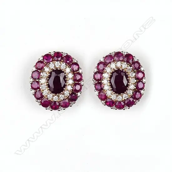 A pair of 14ct rose gold ruby and diamond earrings