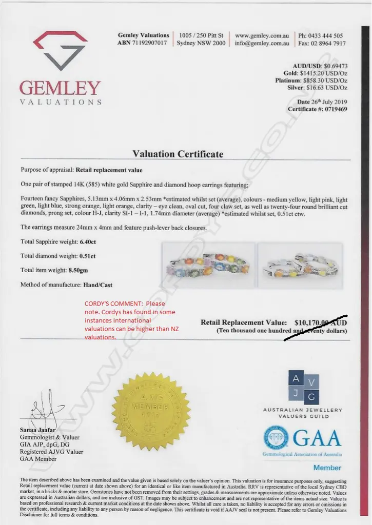 A pair of 14ct white gold sapphire and diamond hoop earrings Image 1++