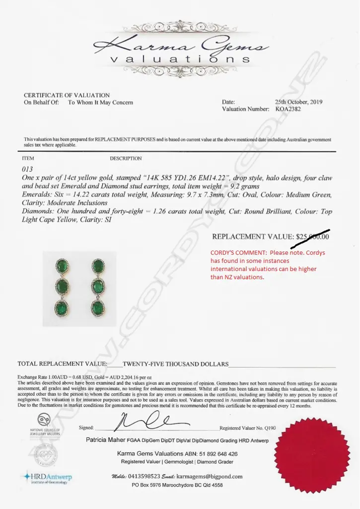 A pair of 14ct yellow gold emerald and diamond drop earrings Image 1++