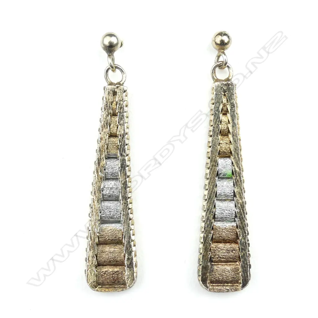 A pair of 14ct three colour gold drop earrings Image 1++