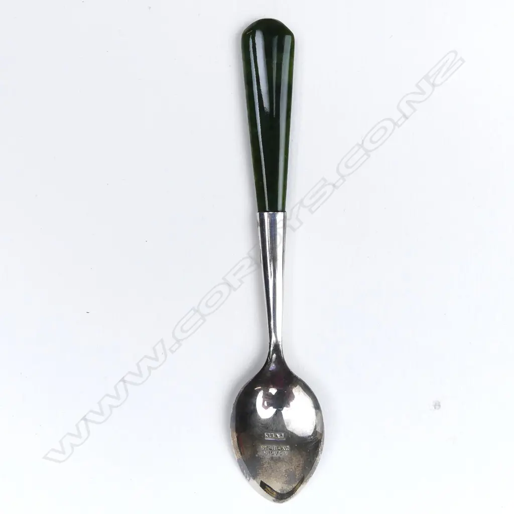 A set of five N.Z. silver and greenstone coffee spoons Image 1++