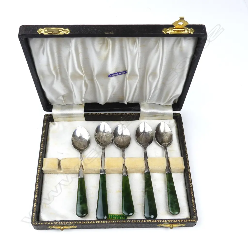 A set of five N.Z. silver and greenstone coffee spoons Image 1++