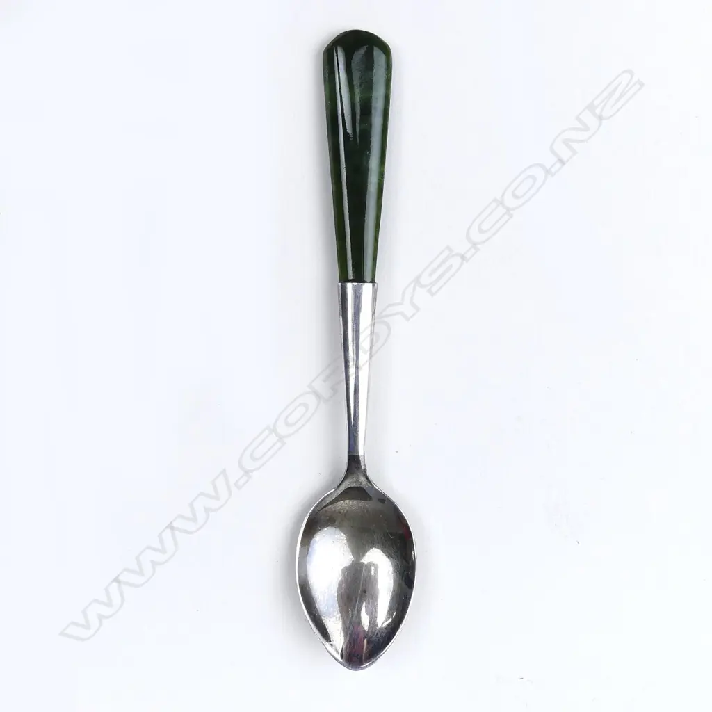 A set of five N.Z. silver and greenstone coffee spoons Image 1++