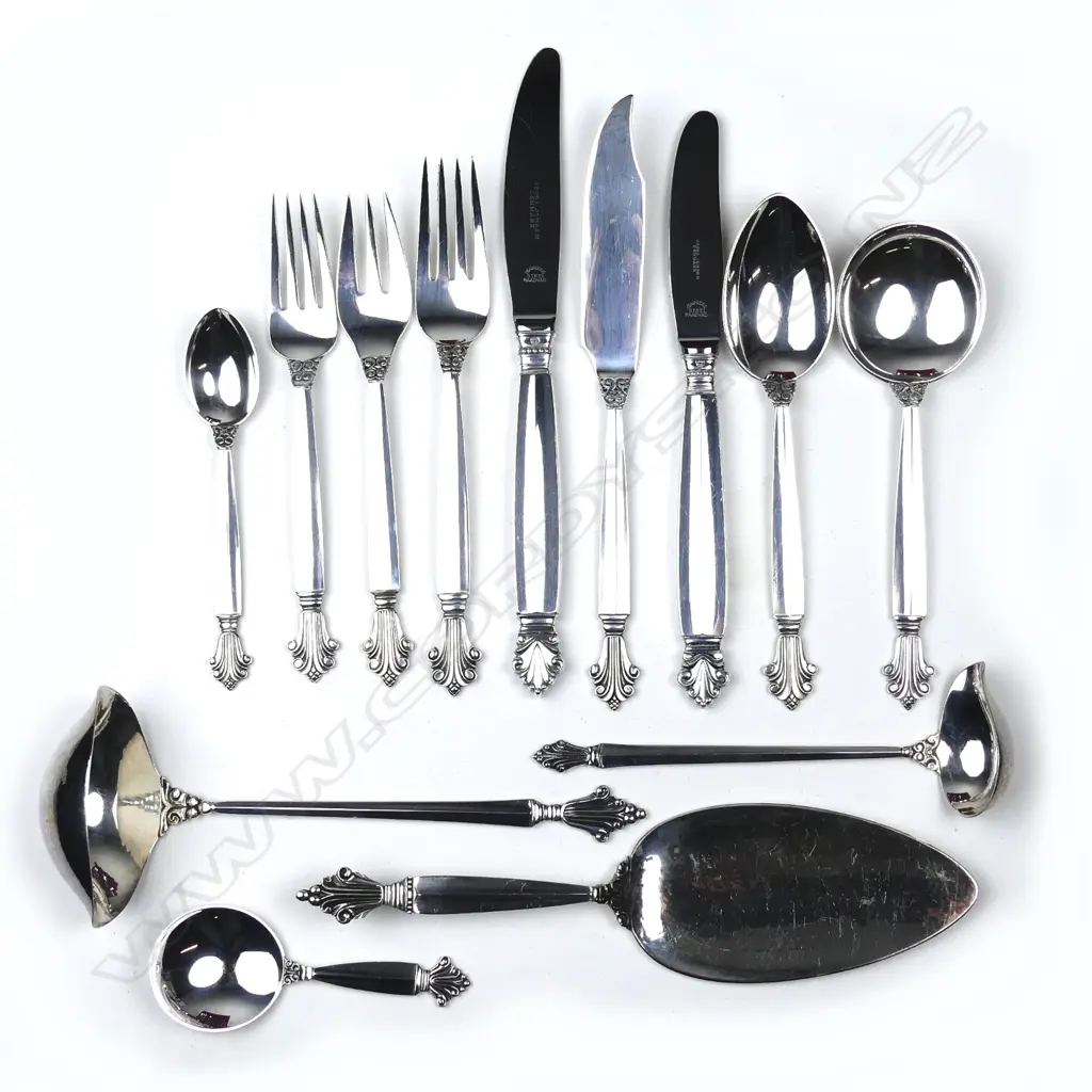 A good Georg Jensen silver six place setting 'Acanthus' cutlery service Image 1++
