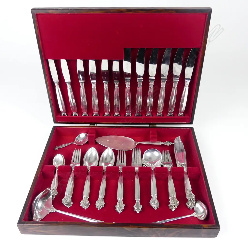 A good Georg Jensen silver six place setting 'Acanthus' cutlery service Image 1++