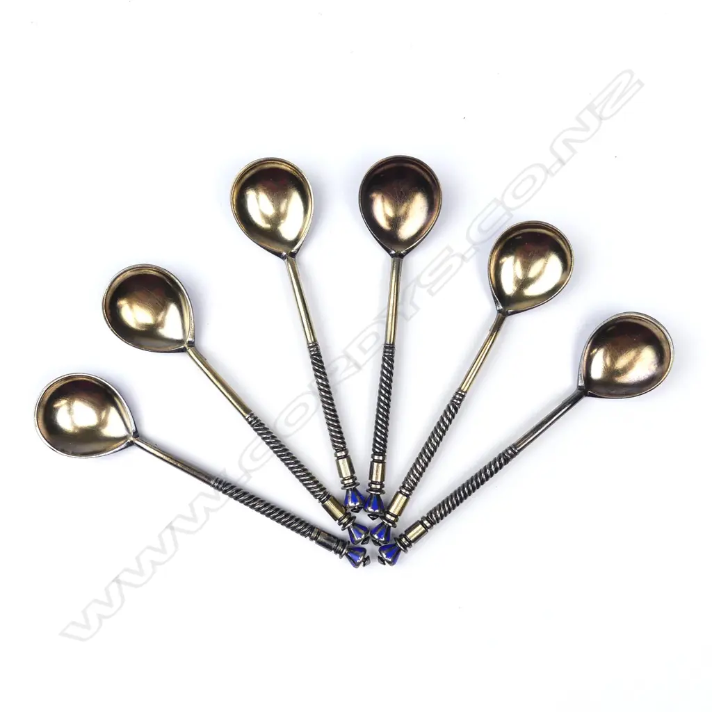 A set of six Russian silver and enamel coffee spoons Image 1++