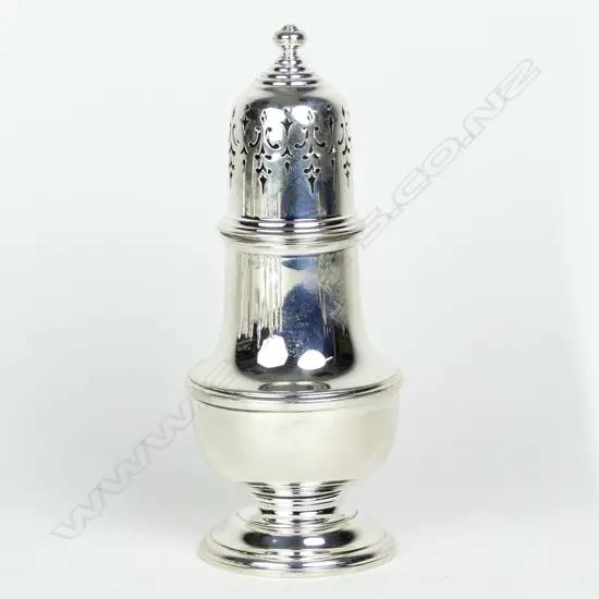 A baluster silver sugar caster