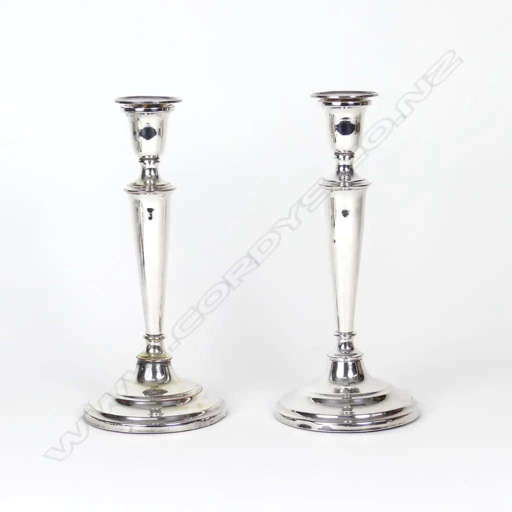 A pair of 19thC tall plain column candlesticks Image 1++
