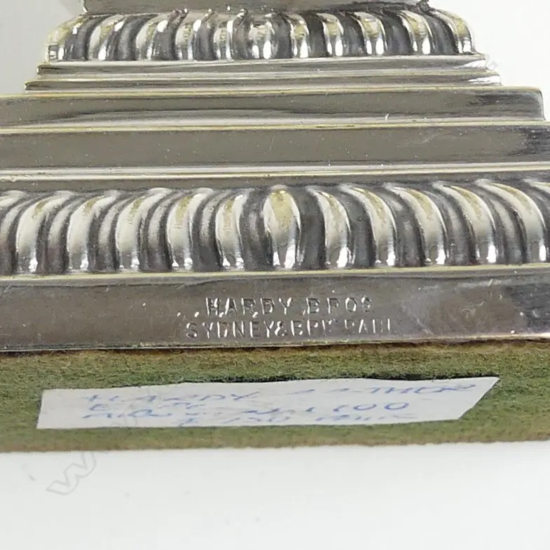 A pair of c.1900 silver plate Corinthian column candlesticks by Hardy Brothers Image 1++