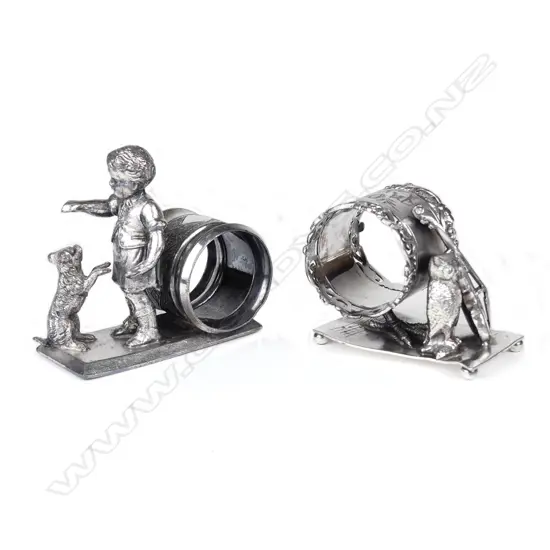 Two late 19thC American Meriden figured silver plate napkin rings