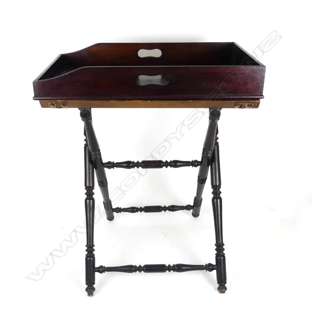 A 19thC mahogany butler's tray table Image 1++