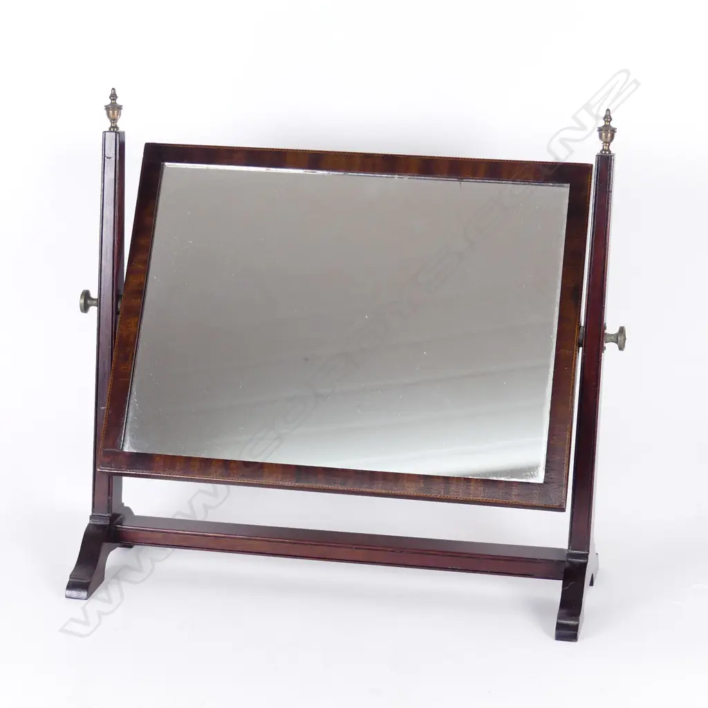 A 19thC Sheraton style mahogany toilet swing mirror Image 1++