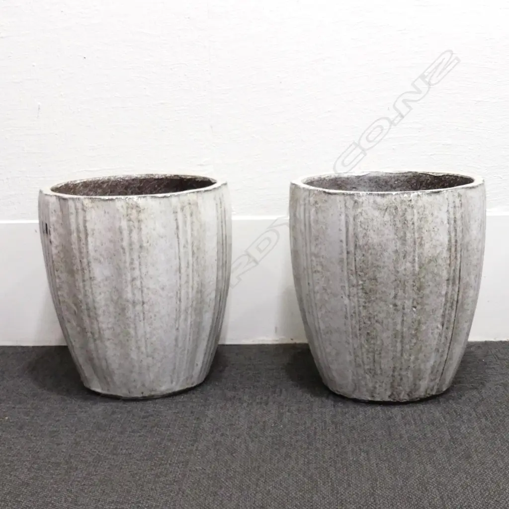 A pair of ovoid greeny-white mottled garden pots Image 1++