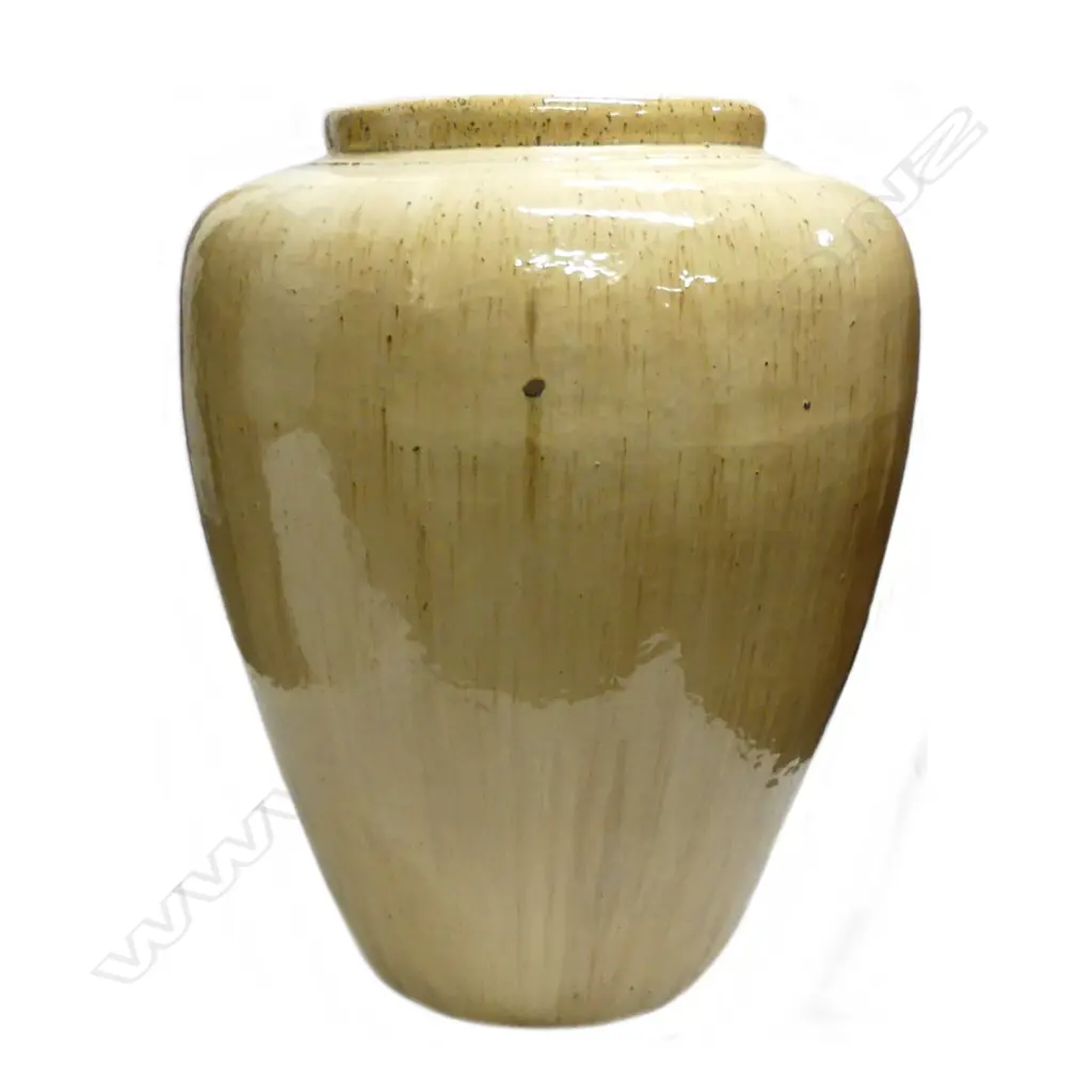 A large variable pale tan glossy glazed jar Image 1++