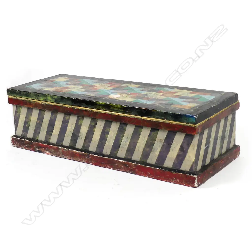 An early 20thC low long storage trunk painted by Malcolm Ross Image 1++
