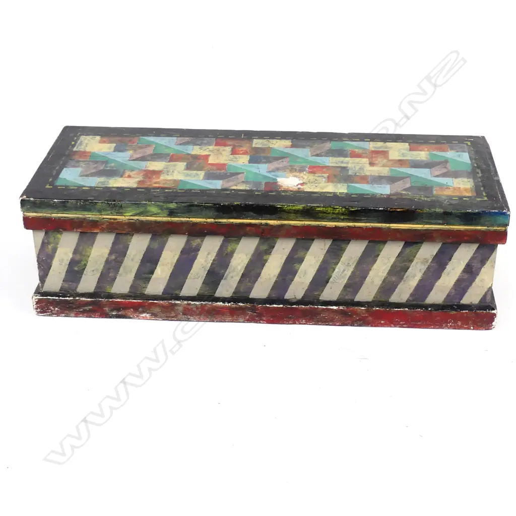 An early 20thC low long storage trunk painted by Malcolm Ross Image 1++
