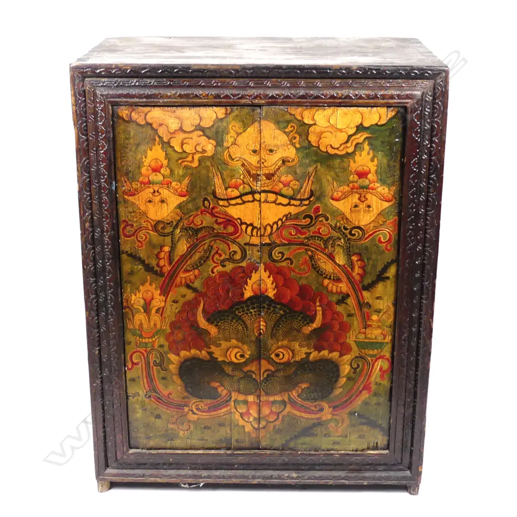A 19thC demonic painted two-door Tibetan cabinet Image 1++