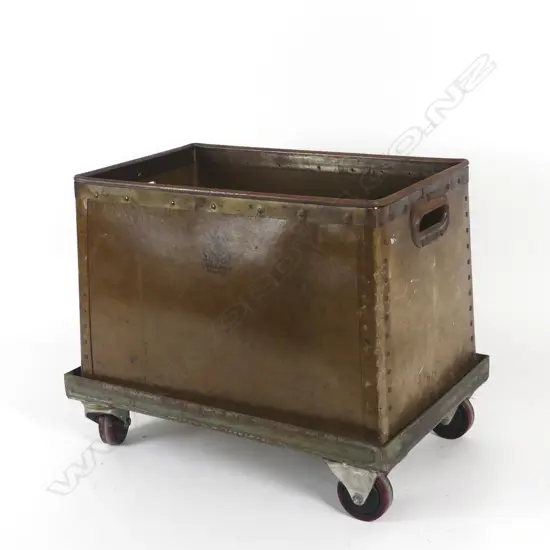 A vintage two-handled composite storage box