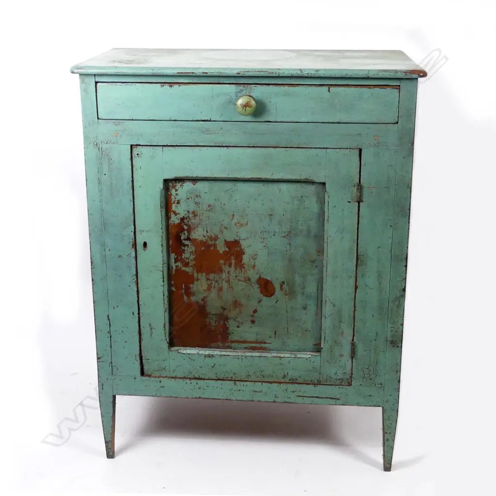 A late 19thC N.Z. colonial green painted kitchen cupboard Image 1++