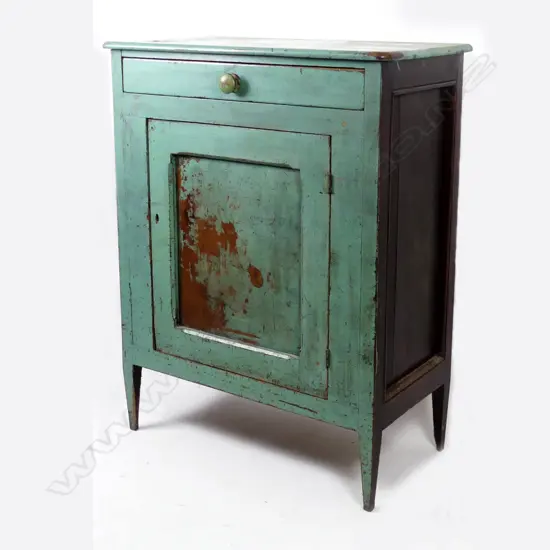 A late 19thC N.Z. colonial green painted kitchen cupboard