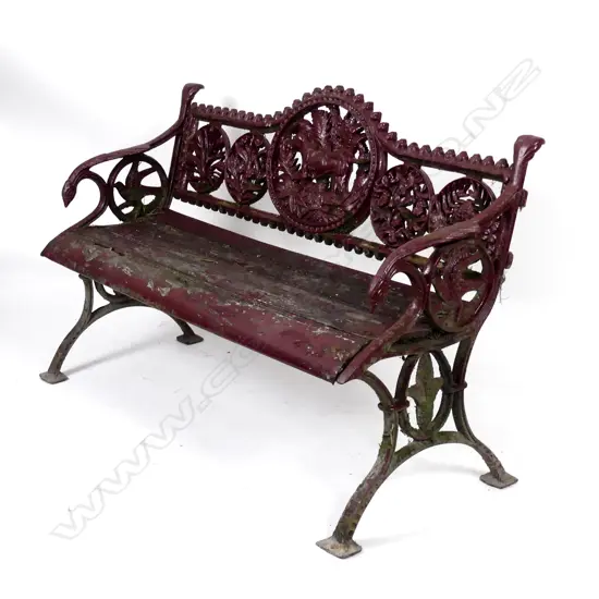 A decorative Victorian cast iron garden bench seat in the manner of Coalbrookdale