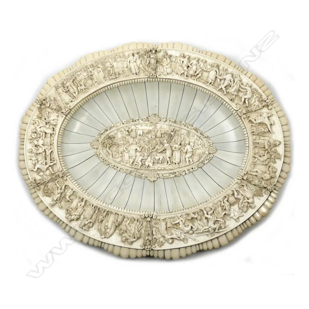 An impressive large carved ivory oval presentation tray Image 1++
