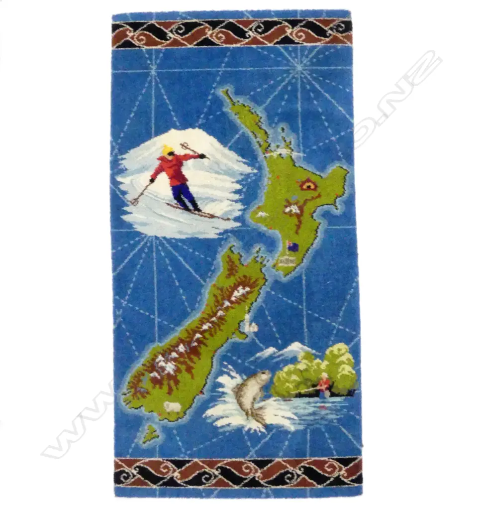 A rare vintage Feltex scenic series rug 'Map of NZ' Image 1++