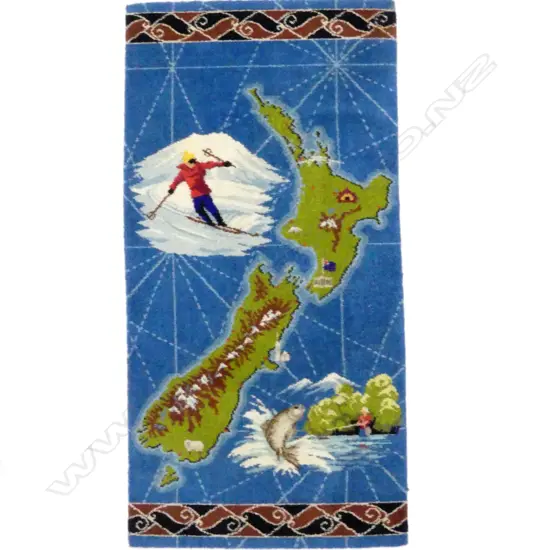 A rare vintage Feltex scenic series rug 'Map of NZ'