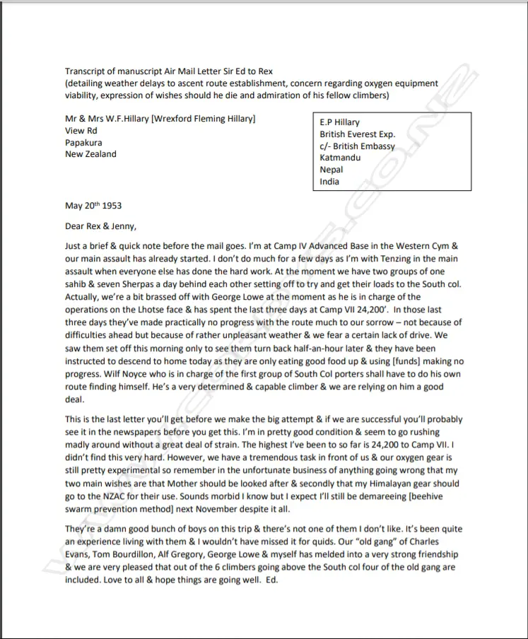 An important and unique memento and collection of archival material associated with Sir Edmund Hillary Image 1++