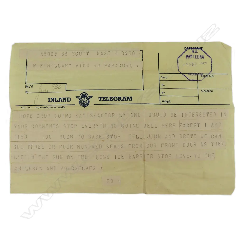 An important and unique memento and collection of archival material associated with Sir Edmund Hillary Image 1++