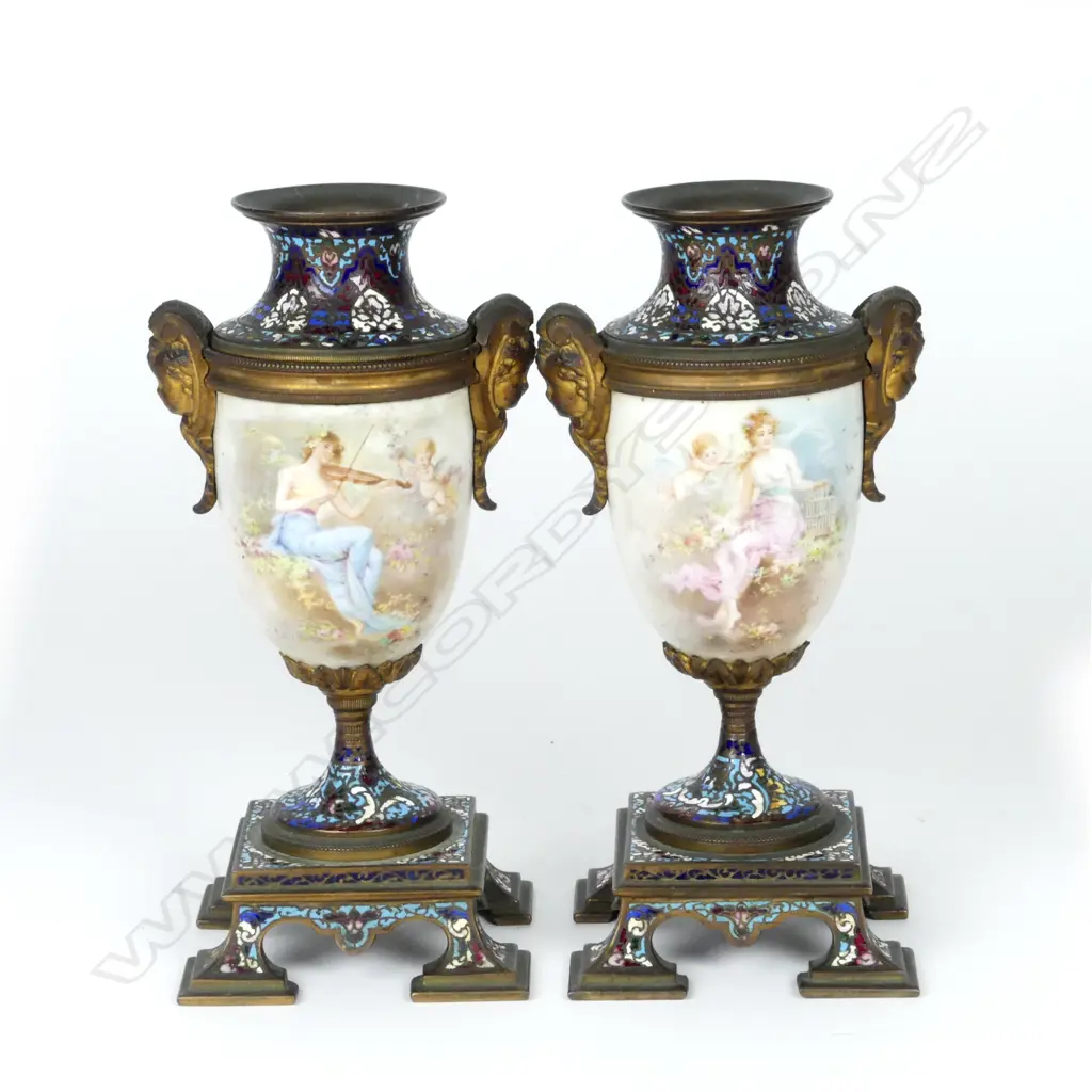 A pair of 19thC French Sèvres style urn vases Image 1++