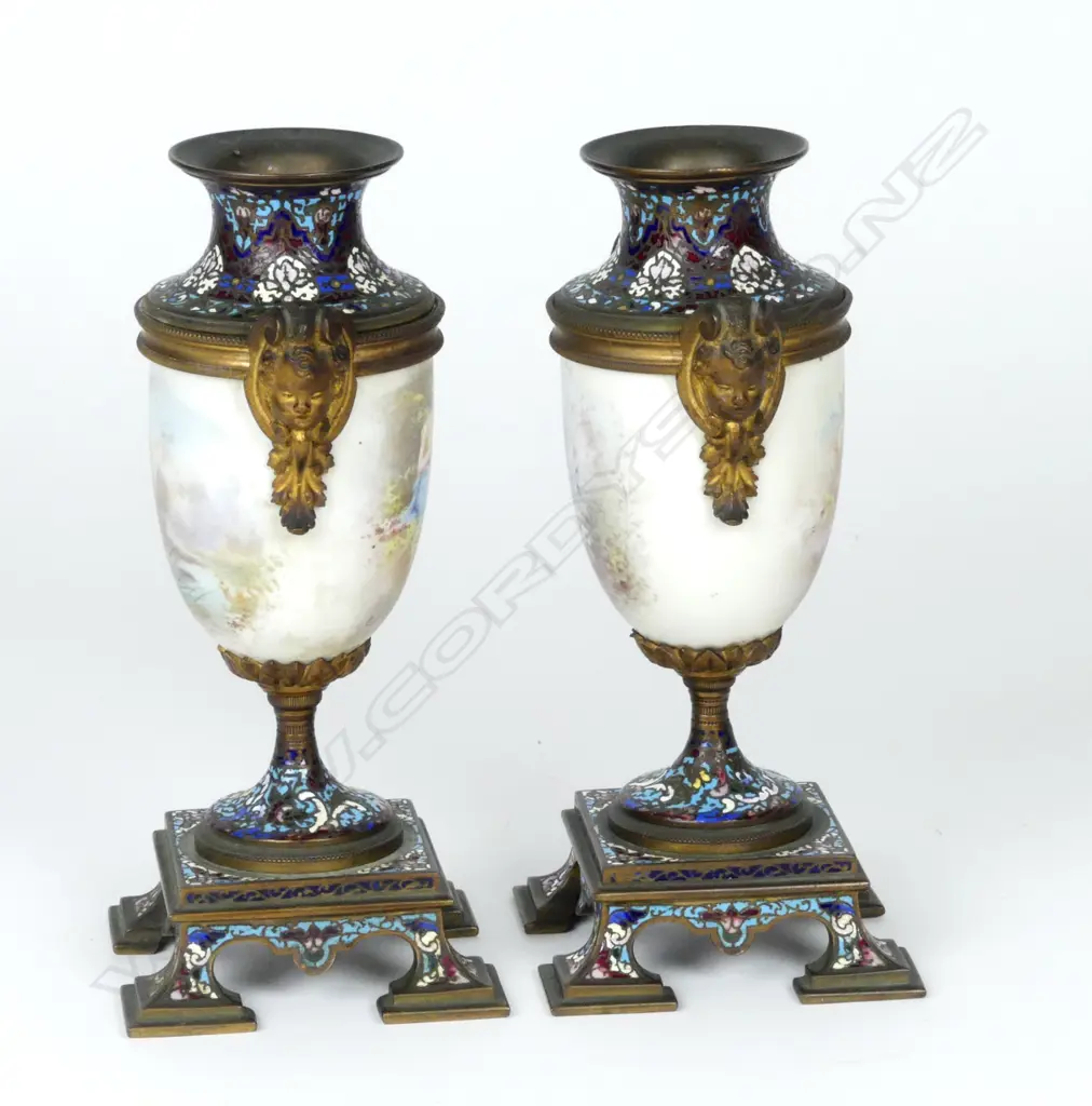 A pair of 19thC French Sèvres style urn vases Image 1++