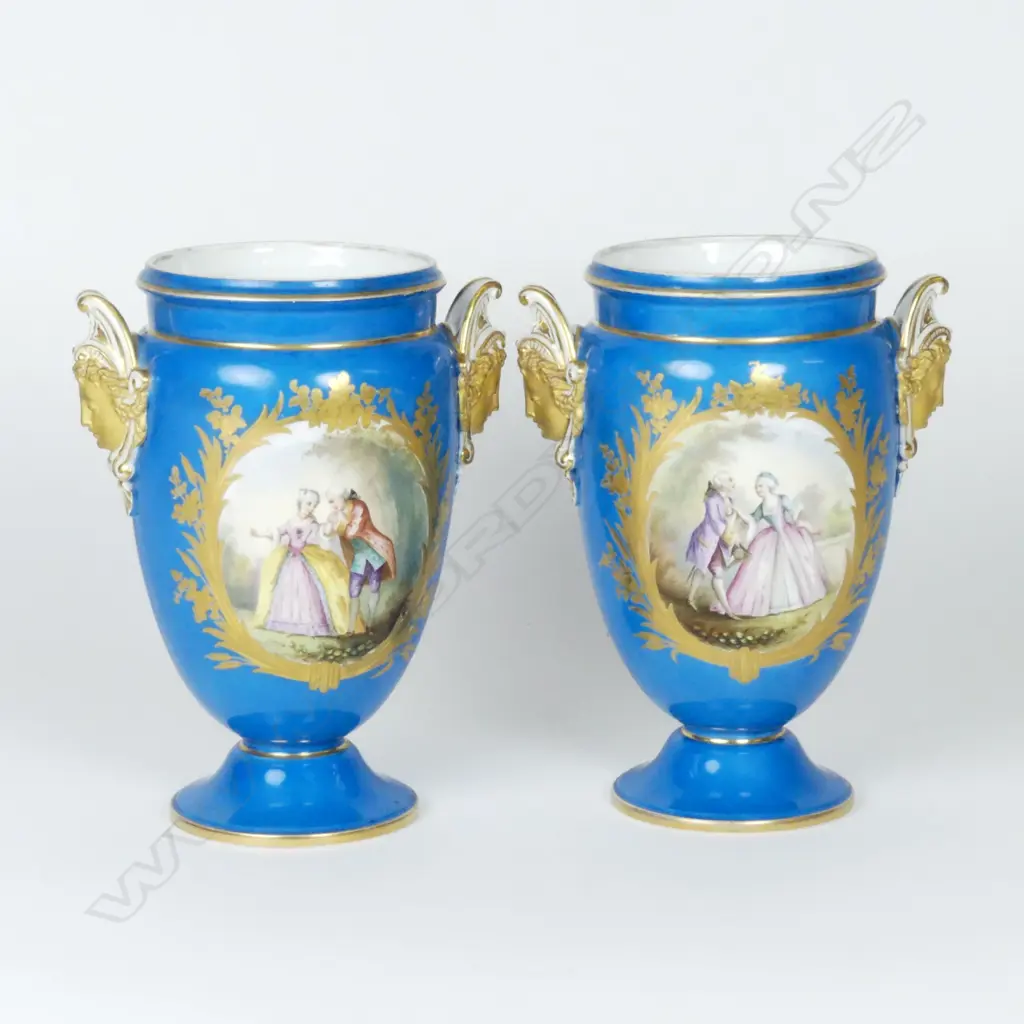 A pair of 19thC French Sèvres style porcelain urn vases Image 1++