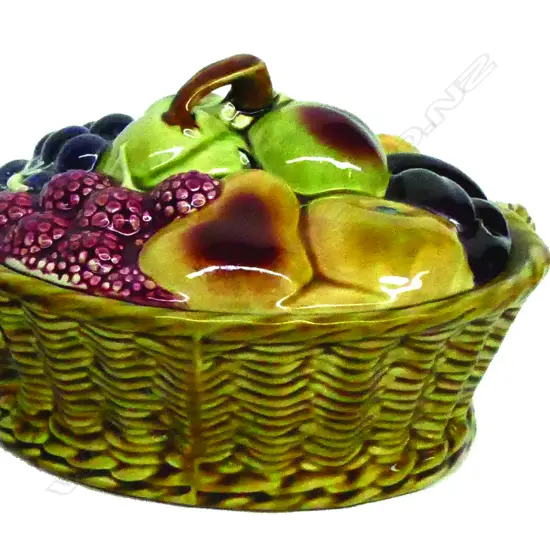 An old French Sarreguemines majolica lidded tureen