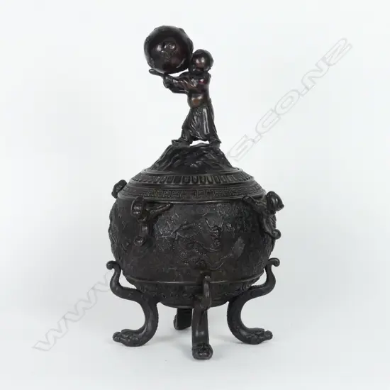 An old Chinese bronze lidded spherical vessel