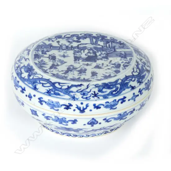 A Chinese blue and white porcelain circular lidded box