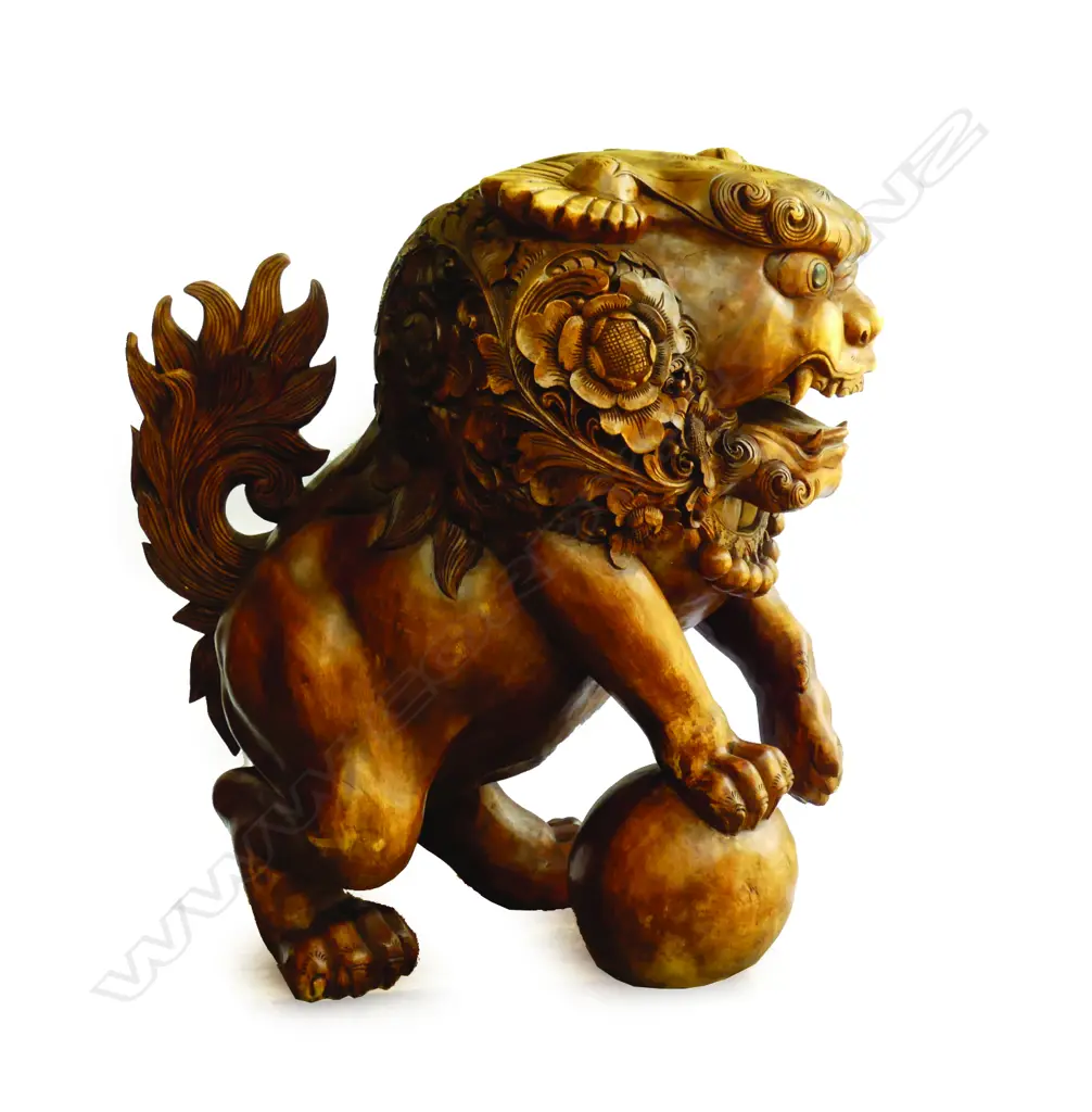 A pair of impressive hardwood carved Chinese foo dogs Image 1++