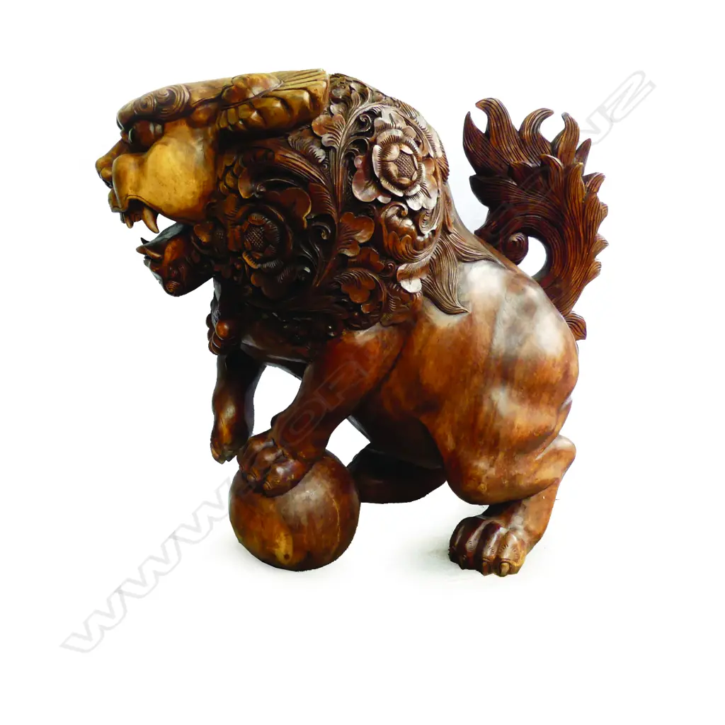 A pair of impressive hardwood carved Chinese foo dogs Image 1++