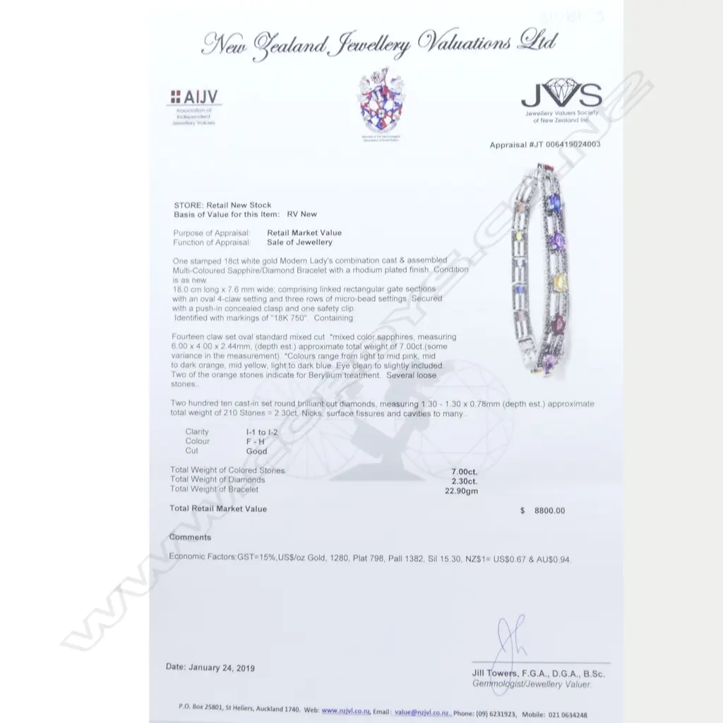 An 18ct white gold diamond and sapphire bracelet Image 1++