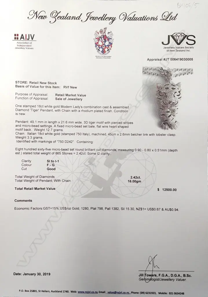 A modern 18ct. white gold and multi-diamond set panther pendant Image 1++