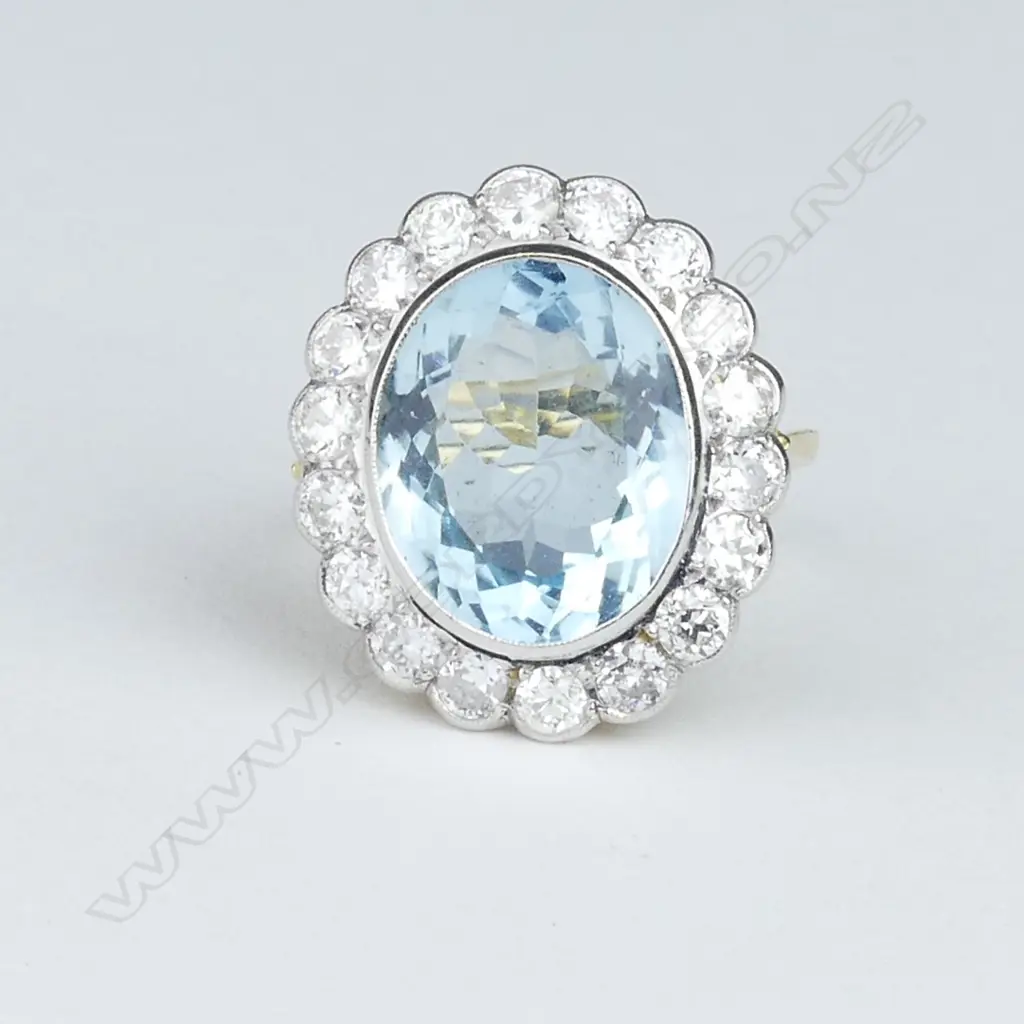 An impressive lady's estate large aquamarine and diamond set dress ring Image 1++