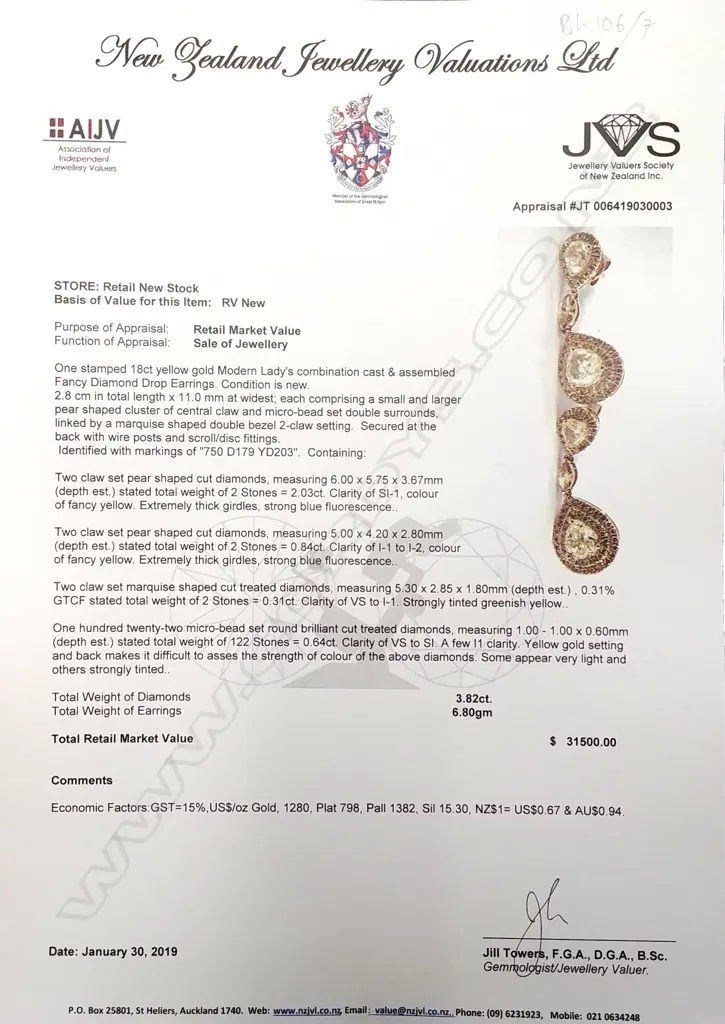 A pair of lady's modern 18ct. yellow gold and fancy yellow coloured diamond earrings Image 1++