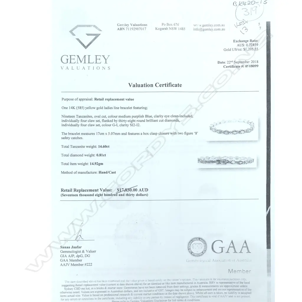 A 14ct gold tanzanite and diamond tennis bracelet Image 1++