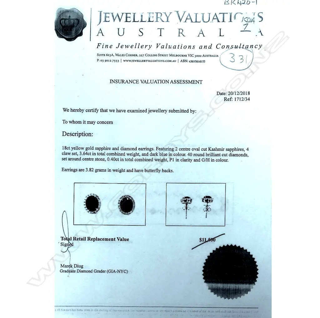 A pair of 18ct gold sapphire and diamond earrings Image 1++