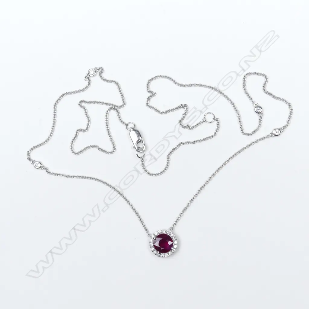 An18ct white gold ruby and diamond necklace Image 1++