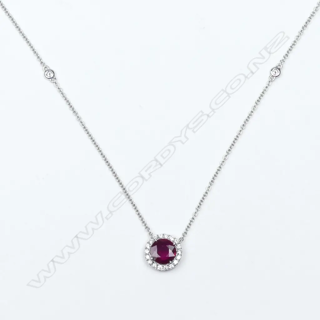 An18ct white gold ruby and diamond necklace Image 1++
