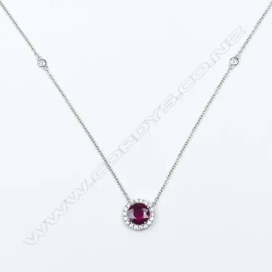 An18ct white gold ruby and diamond necklace